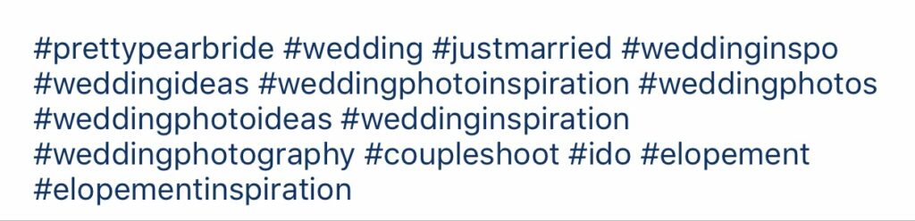 compilation of wedding relevant hashtags