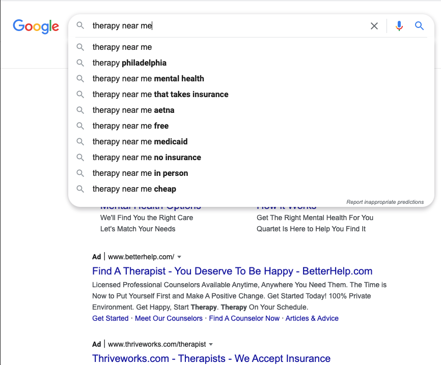 Therapists ranking on Google