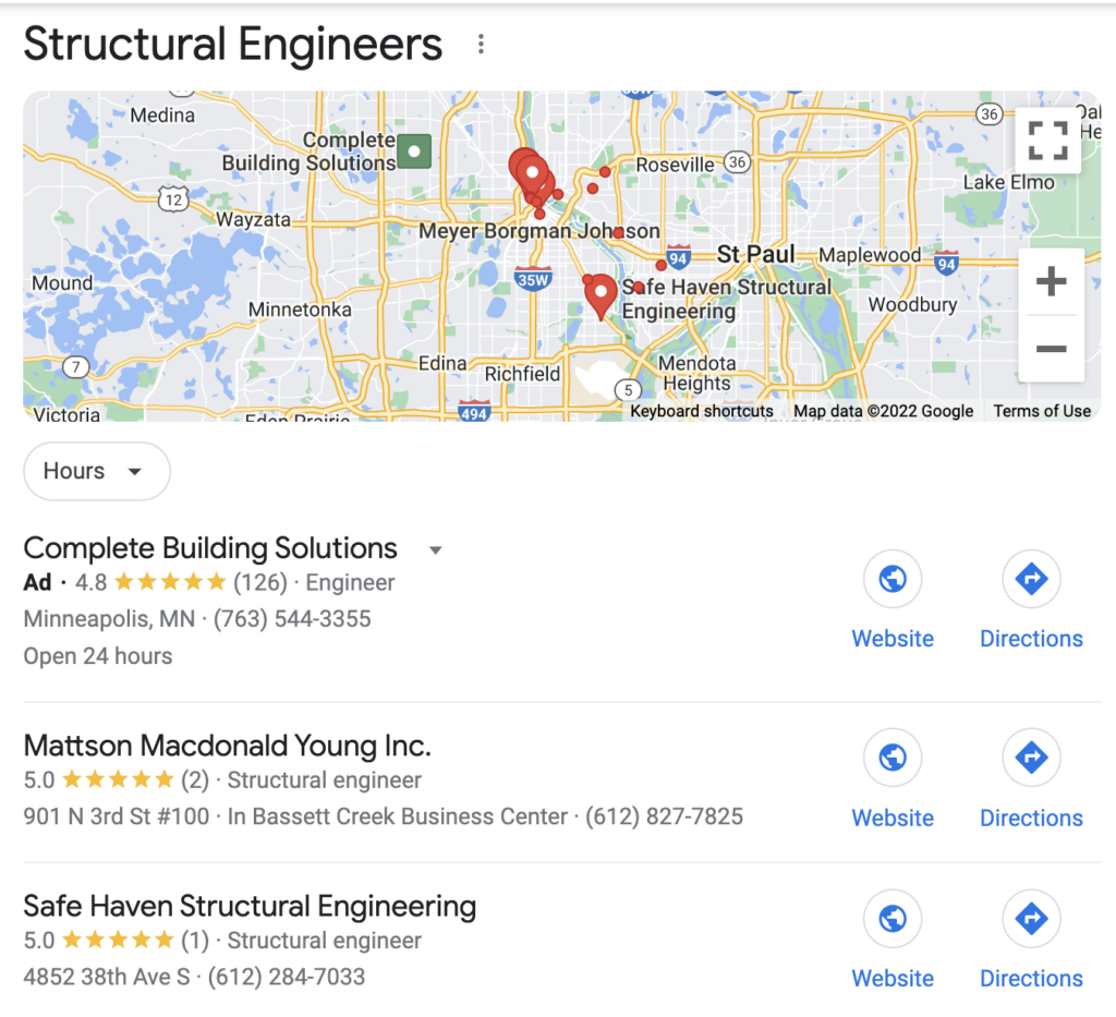 Structural engineers google map pack