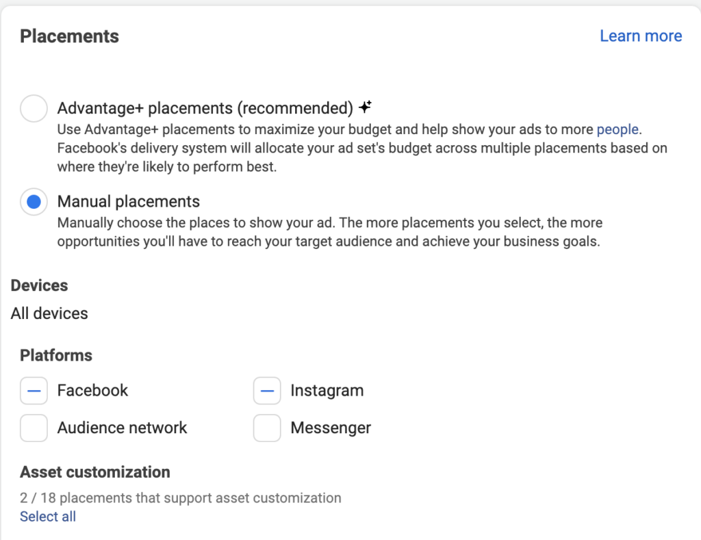Placements for Facebook Ads