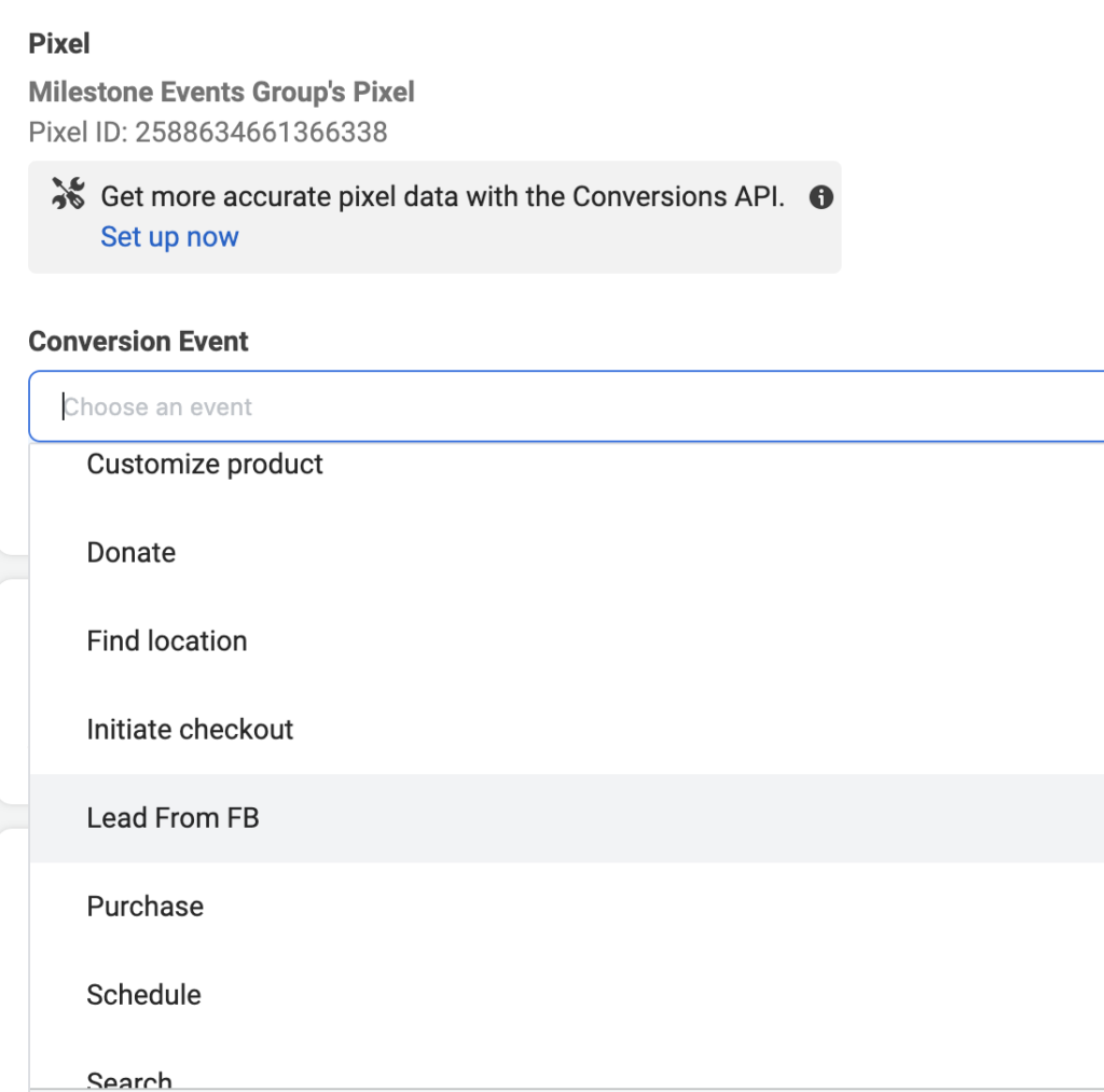 “Conversion Event” drop down menu 