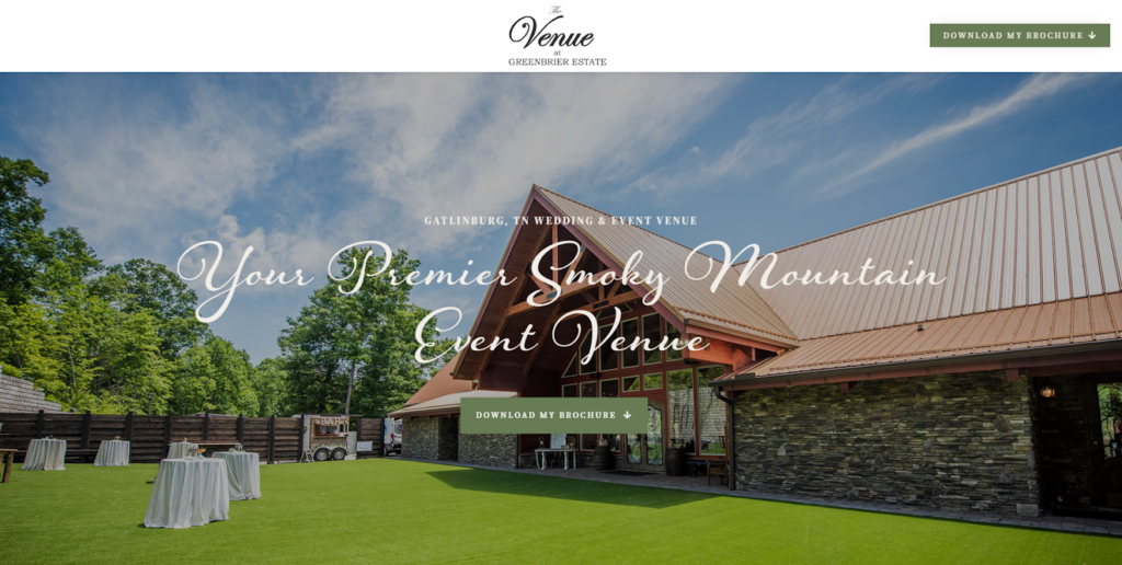 The venue at greenbrier estate for best wedding venue website design