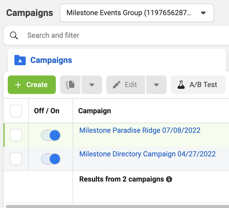 Campaigns for Milestone Events Group