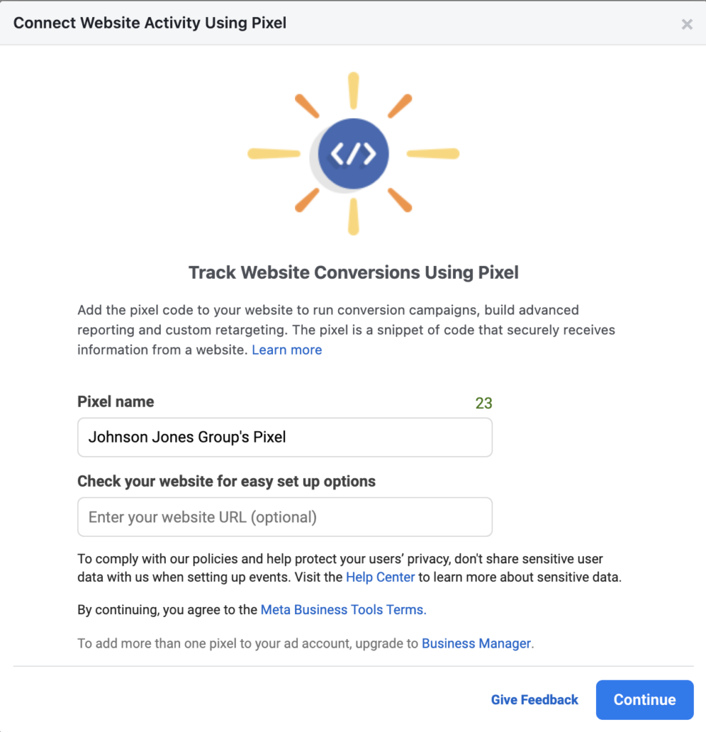 Connect website activity using pixel