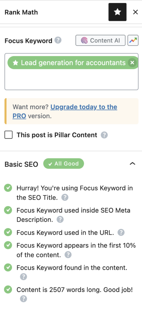 Rank math SEO plugin