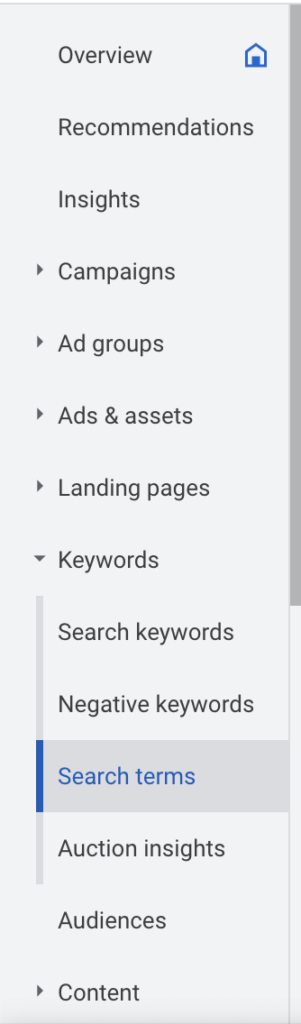  click “Search Terms”